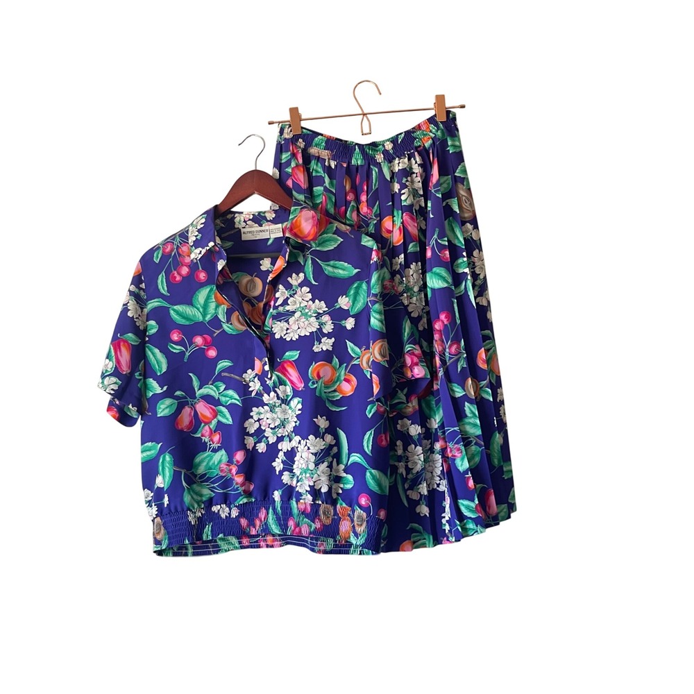 Vintage Alfred Dunner Petite Fruit Floral Purple Two Piece Set Top 12 Skirt 14